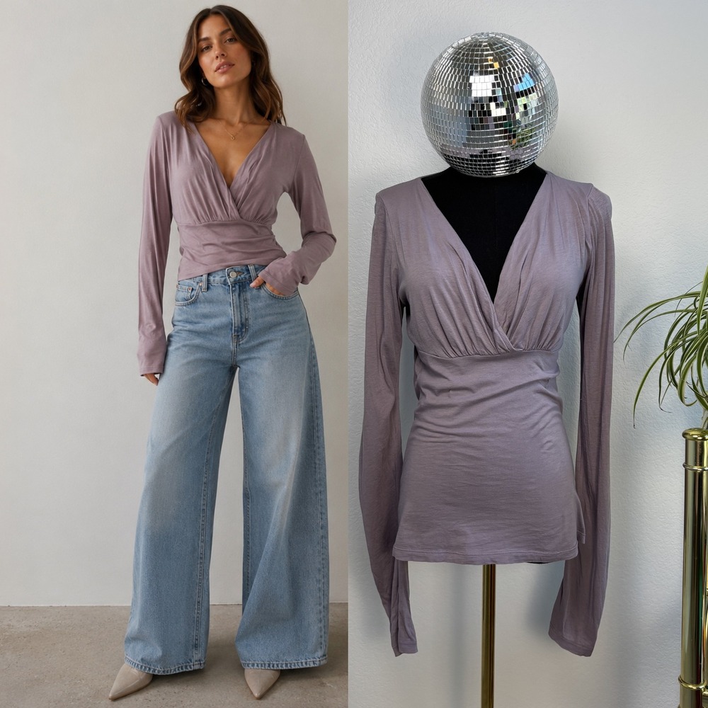 Velvet by Graham & Spencer Mauve V-Neck Long Sleeve Surplice Top Small USA Made